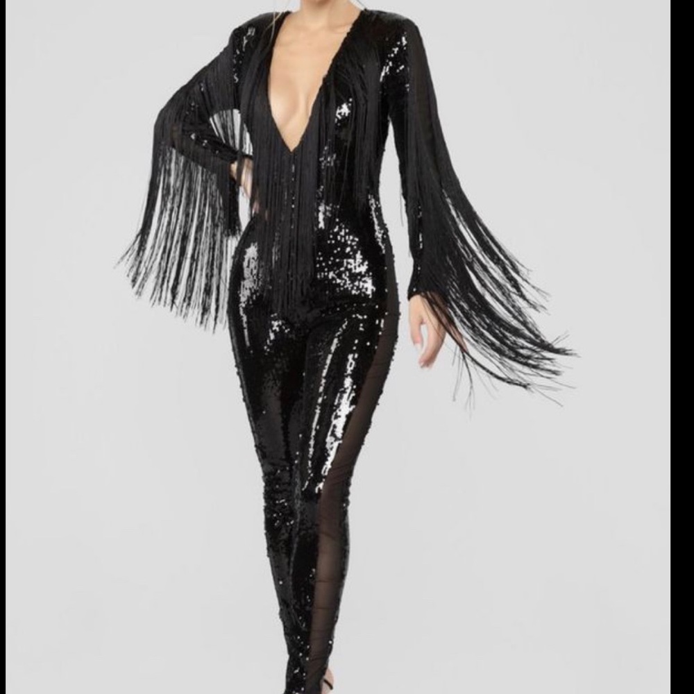 Grace Black Sequin Fringe Jumpsuit